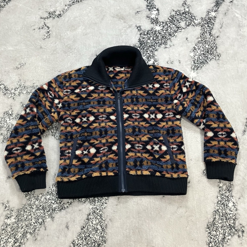 Faherty Sherpa Fleece Jacket Large Southwestern Aztec Full Zip Western Cozy